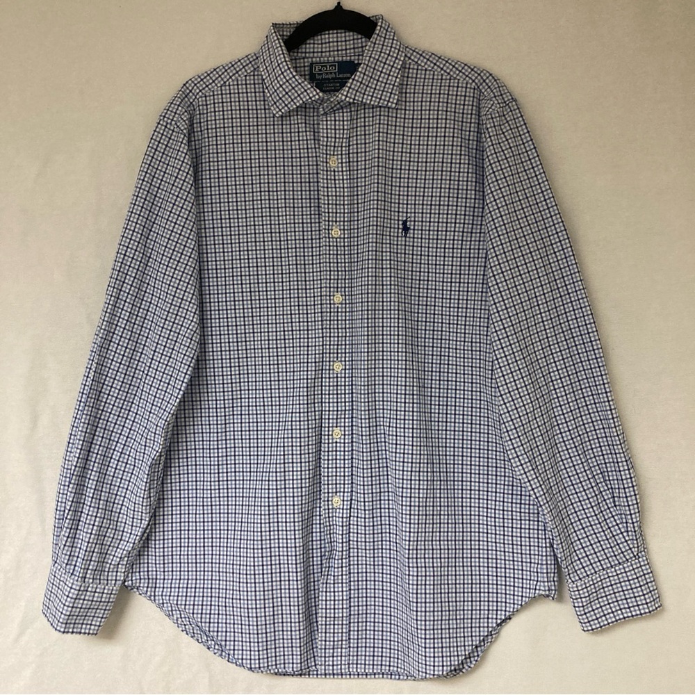 Polo by Ralph Lauren Men’s Shirt Button Down Blue Casual Cotton Sz L Plaid Pony